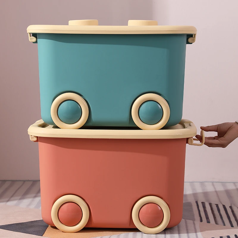 LVCAT Best-Selling Macaron Colored Storage Box Big Volume Kids  Storage Bin with Plastic Lid & Wheels