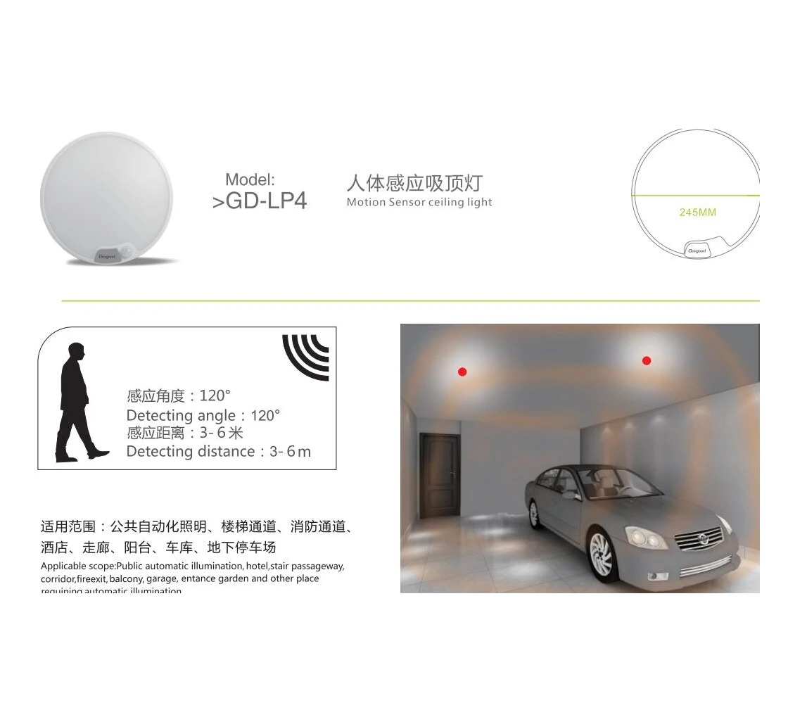 Motion Sensor Led Ceiling Lights 10w Indoor Led Light 6000k 180260v