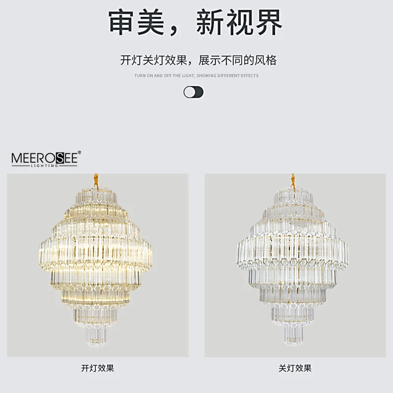 Meerosee 2021 Post Modern Hanging Lamp Stair Glass Chandelier and lamps Light for Villa Staircase MD86789