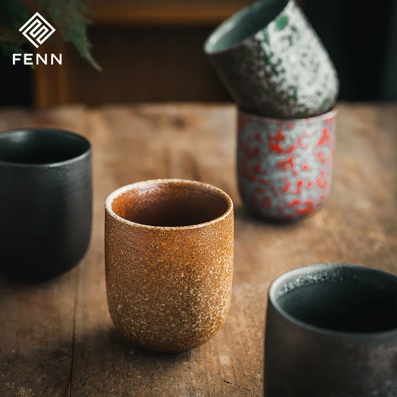 FENN Wholesale Japanese Style Retro Stoneware Kung Fu Tea Cup Ceramic Coffee Cup With Gift Custom Logo 120ml