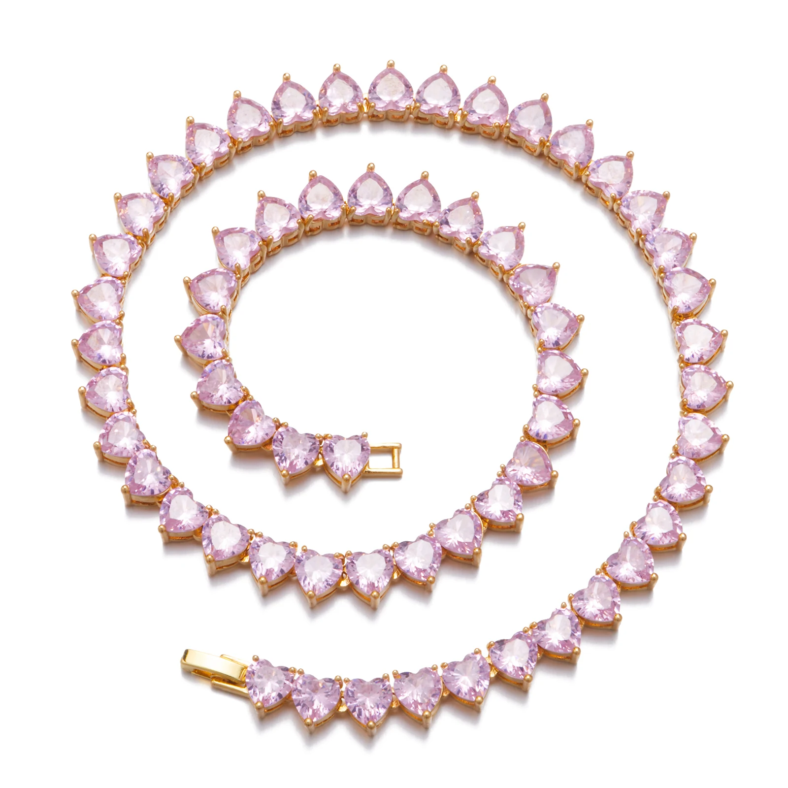 FashionJewelryNecklacesGoldPlatedBlingPinkDiamondTennisChainBraceletIcedOutCZHeartTennisNecklaceforWomenGift