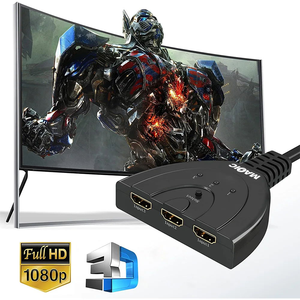 Hot Selling 3 Port HDMI Splitter 1080P 3D Switcher 3x1 Auto Switch 3 in 1 Out With 45cm Pigtail Converter 3 in 1 Out Cable
