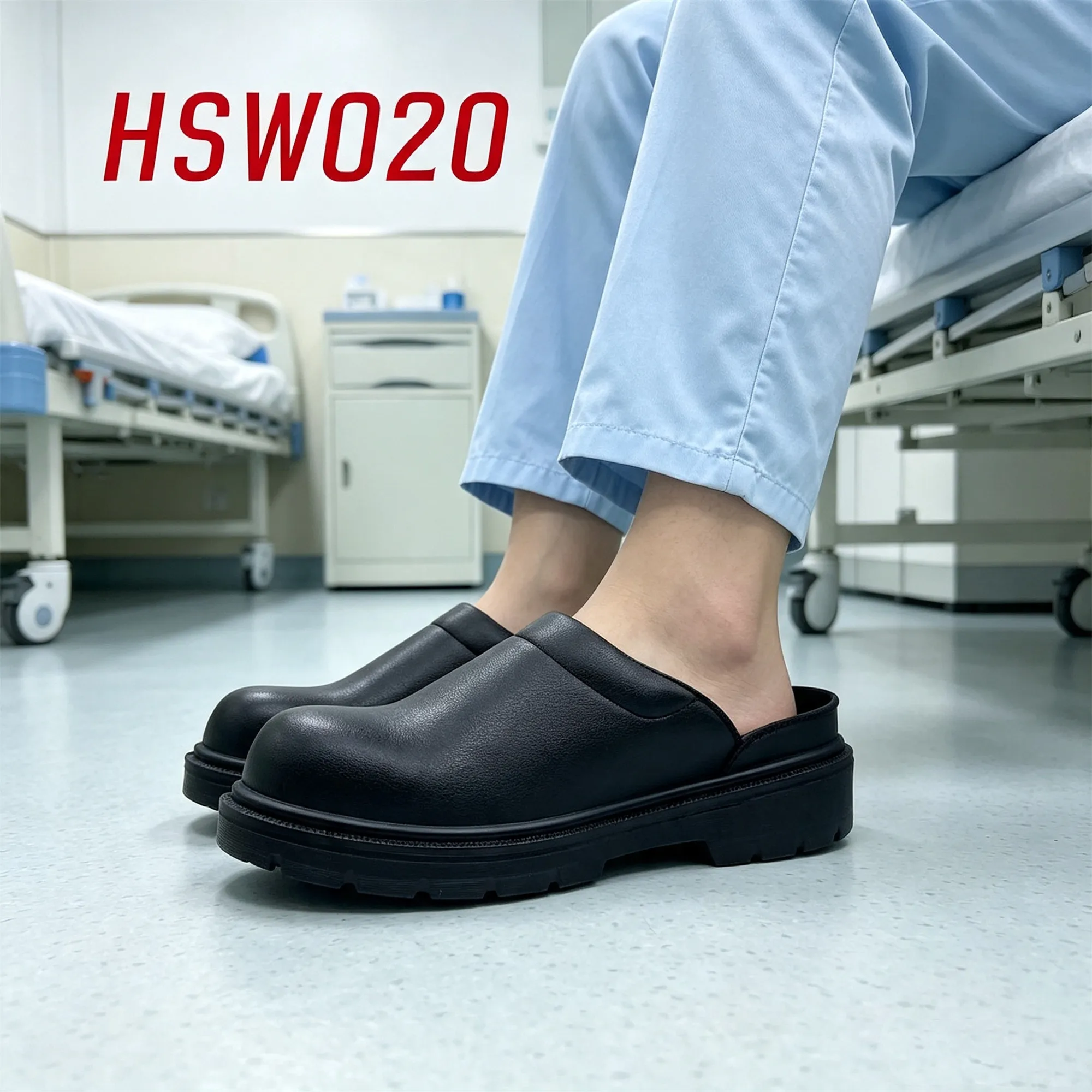 ZYF,Anti-acid&alkali PU Injection Sole Black/white Safety slippers Sterile Ward Quick On/off Hua Singh Work Clogs HSW020