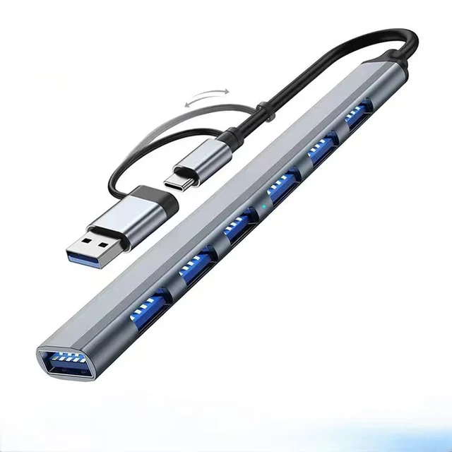 Jue Hong 2-in-1 Type-C USB Hub 3.0 2.0 Aluminium 7-Port Multi USB 3.0 PD 65W Fast Charging Supply HUB Splitter Adapter for PC