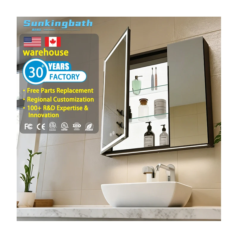 Factory Modern Smart Mirror Cabinet Wall-Mounted Cabinet Bathroom Furniture Aluminum Including Mirror With LED for Hotel