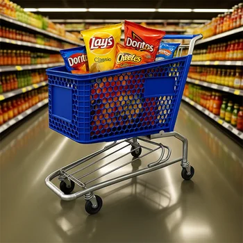 Big Capacity Metal Plastic Shopping Trolley Supermarket Hand Grocery Cart With Wheels for Retail