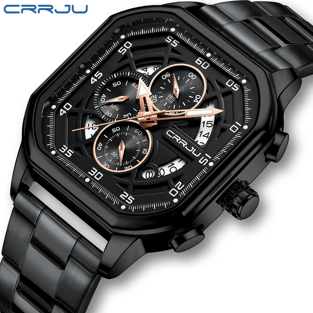 CRRJU Factory 2314  Customized logo Quartz Watch for Men  Chronograph Alloy case  Square Wristwatch Waterproof Watch