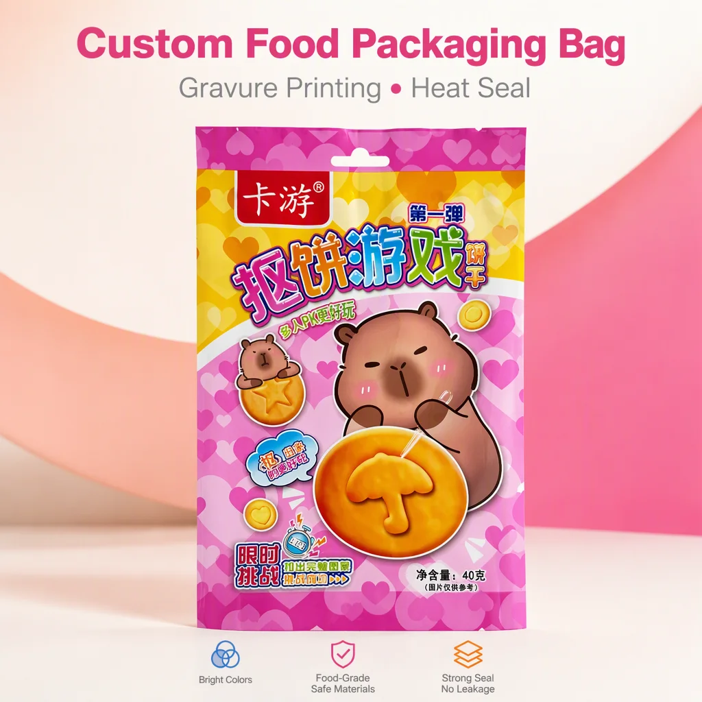 Custom Back Seal Bag Heat Seal Food Grade Gravure Printing for Snacks Sugar Gummy Candy Biscuits Cracker