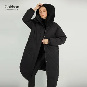 New Arrivals Lamb Wool Hood Winter Women Long Down Parka Coat Outwear for Female