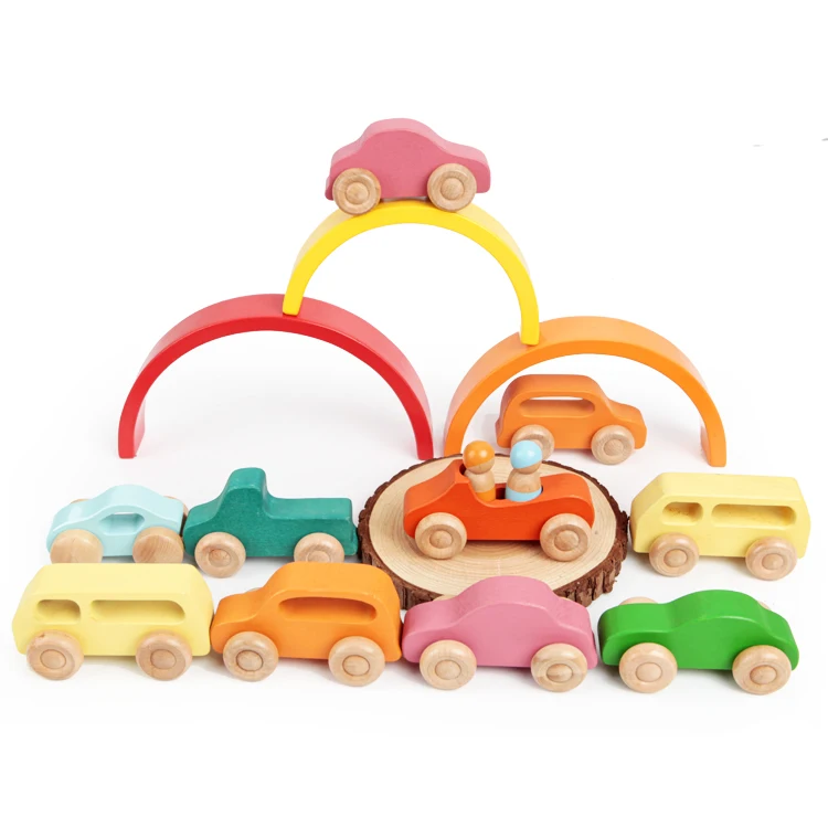 Wooden Vehicles Rainbow Colored Wooden Toy Cars Rainbow Wooden Toy Cars