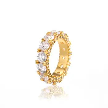 Hip-hop men's new zircon ring claw set 3A zircon 18K gold-plated ring