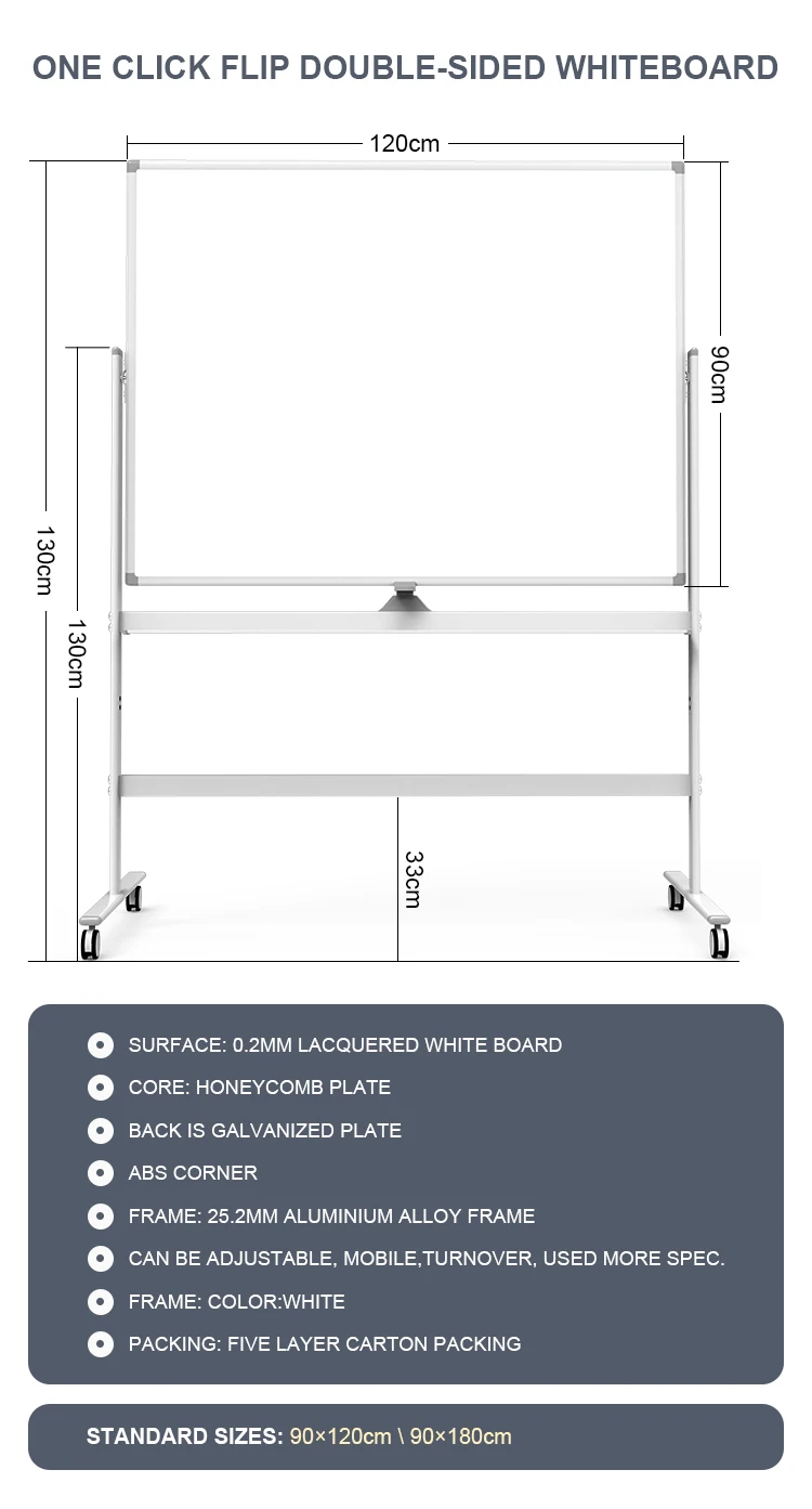 Large Mobile Whiteboard Height Adjustable,Maxtek 48 X 36 Inches Rolling