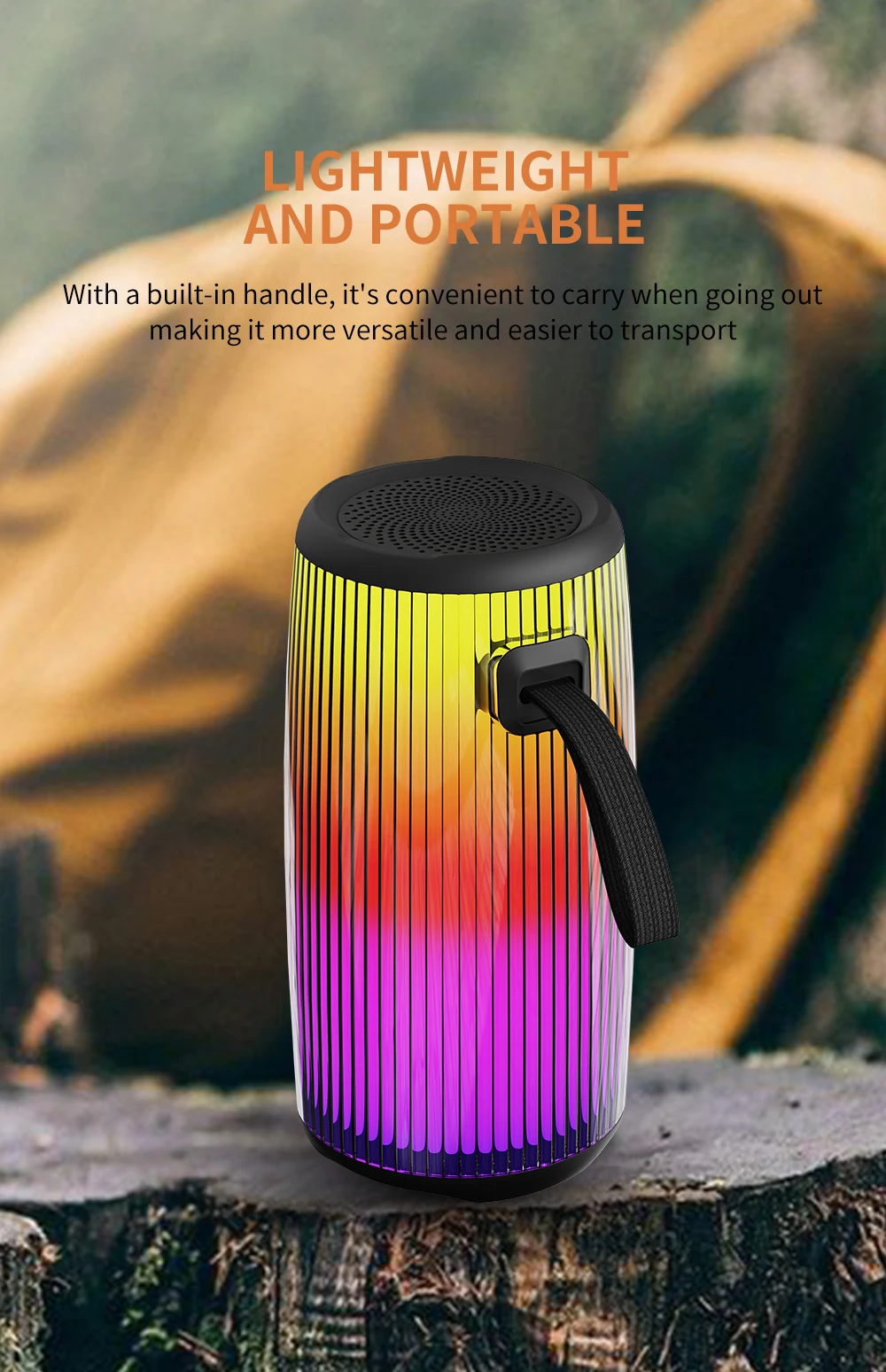 HY117 Promotion Portable Wireless Speaker V5.3 with Colorful RGB Lights TWS Stereo Support FM Radio With Handle Included