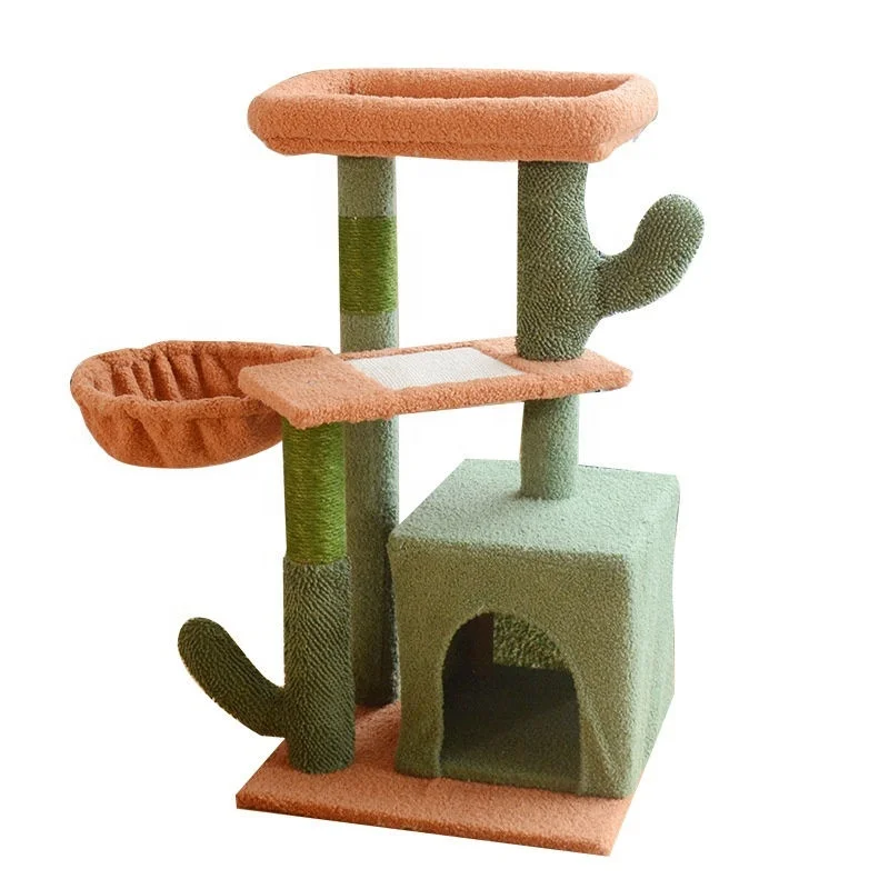 Kinghon Modern Cactus Cat Tree House Cat Tower for Indoor Cats Multi Level Condo Scratching Post Mat Pet Furniture