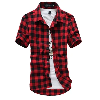 Red And Black Plaid Shirt Men 2021 New Summer Fashion Chemise Homme Mens Checkered Shirts Short Sleeve Shirt Men Blouse