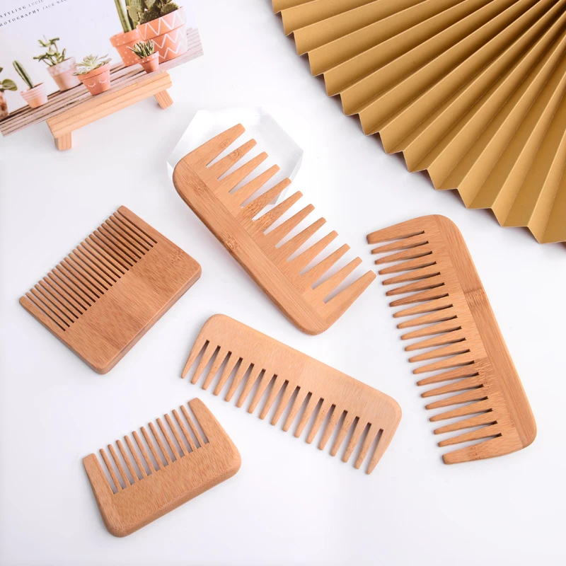 Natural Portable Wooden/bamboo Detangling Combs Pouch Wide/narrow Tooth ...