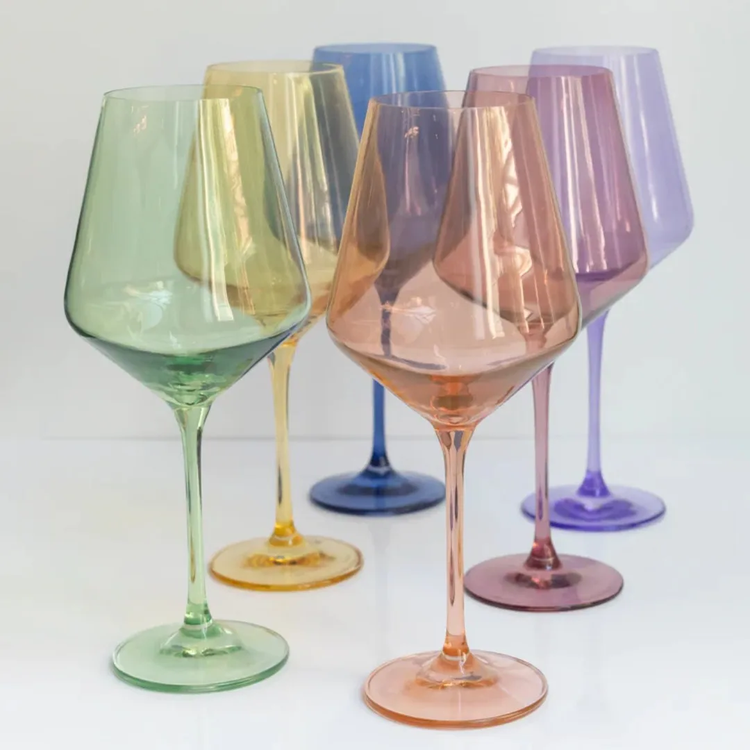 Top Seller 2023 Colored Wine Glass Set Italian Style Tall Stemmed Wine Glasses Set Of 6 Multi