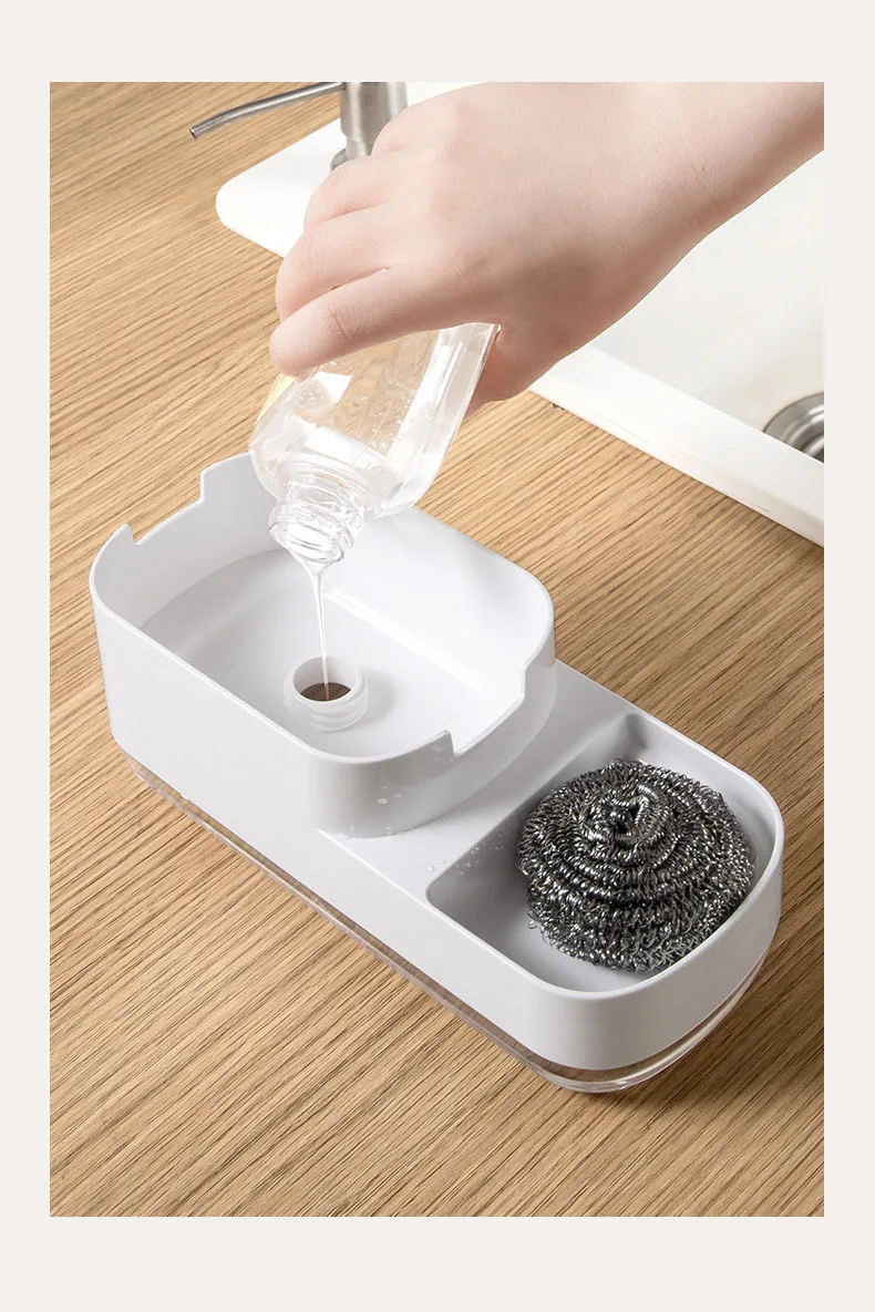 Upgraded kitchen press type manual soap box Dishwashing liquid dispenser storage box sponge soap box press type manufacture