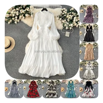 2024 Custom Ladies Floral Dresses Bodycon Dress Women Long Sleeve Maxi Casual Dress