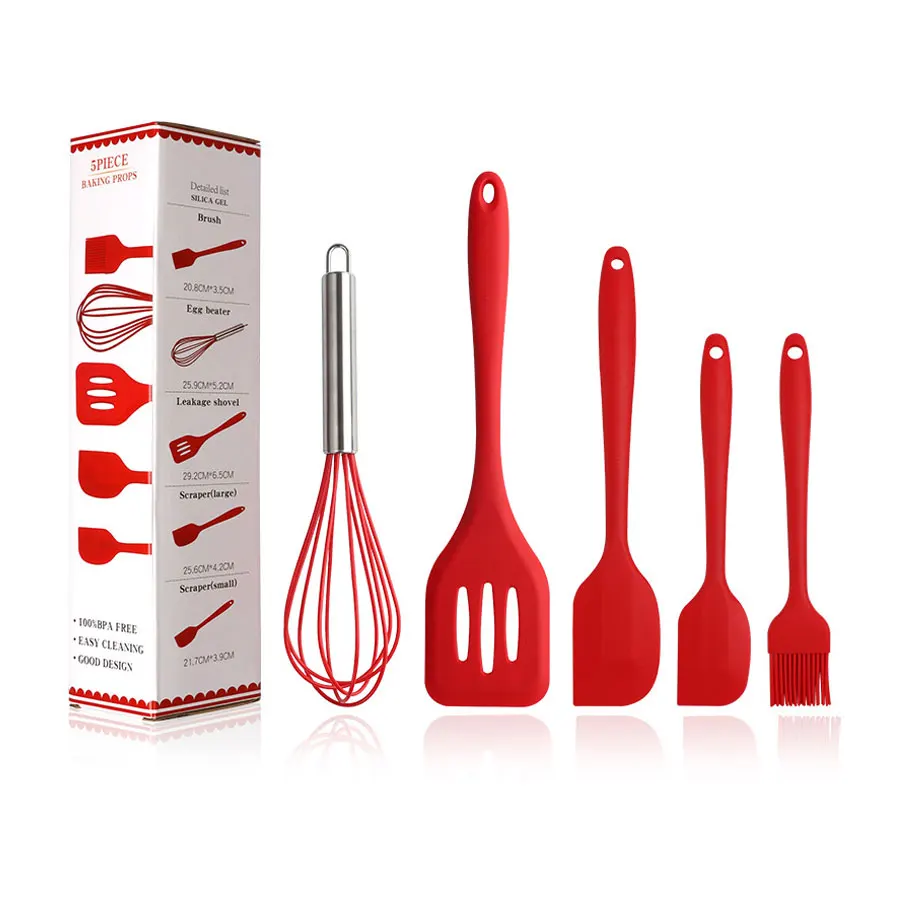 Customized Logo Wholesale High Quality Silicone Kitchenware Set 5-Piece Silicone Cooking Kitchen Utensil Set