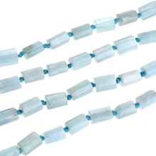Natural Stone Beads Aquamarine 8*11mm Polished Smooth Cylinder Faceted Gemstone Beads for Jewelry Making 15 Inch