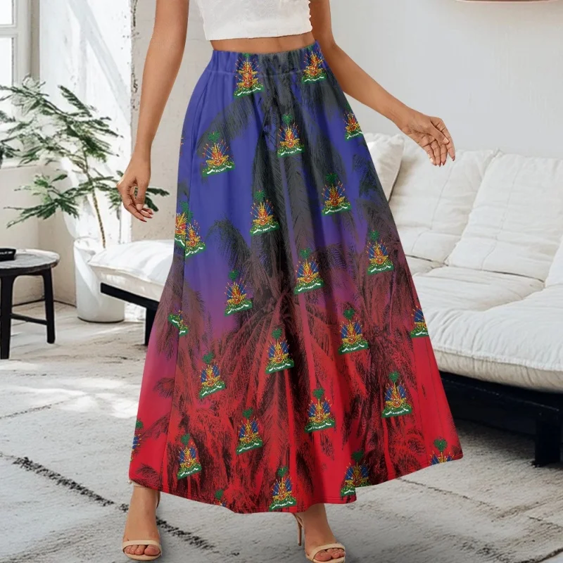 Haiti Style Pattern a Line Women Long Skirt Dropshipping Wholesale in Bulk Graceful Drees Personality Casual Gown for Ladies