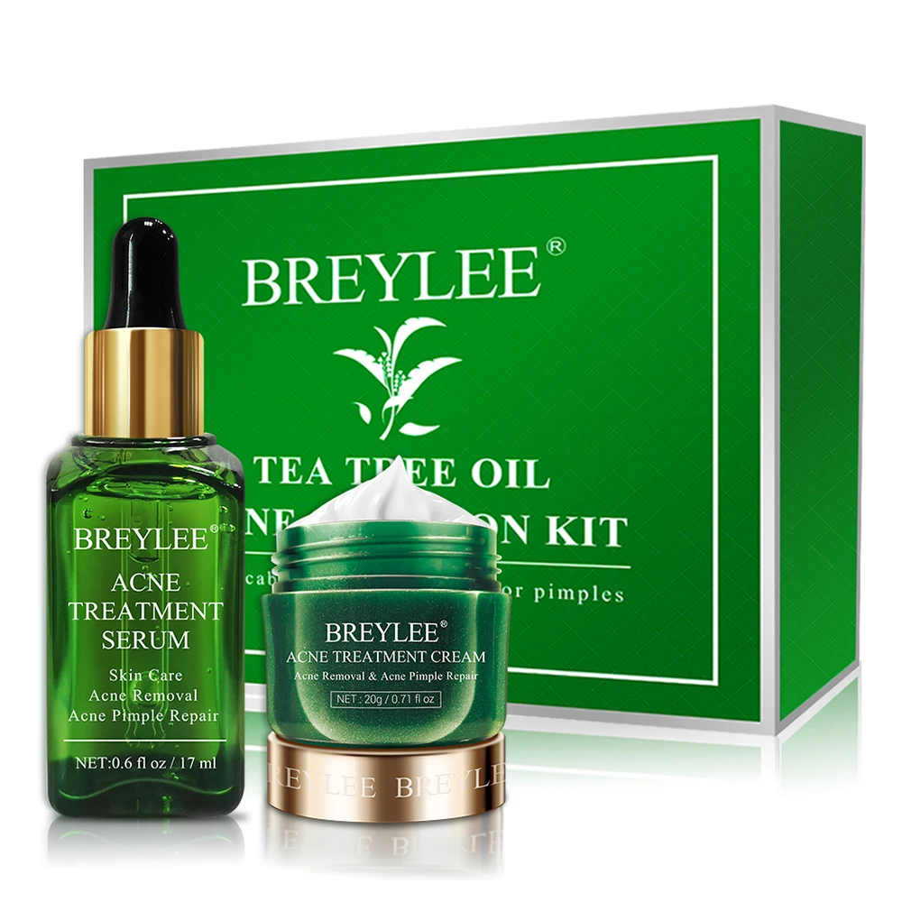 BREYLEE OEM Tea Tree Essential Oil Acne Skin Care Set Anti Acne Face Cream Acne Removal Serum