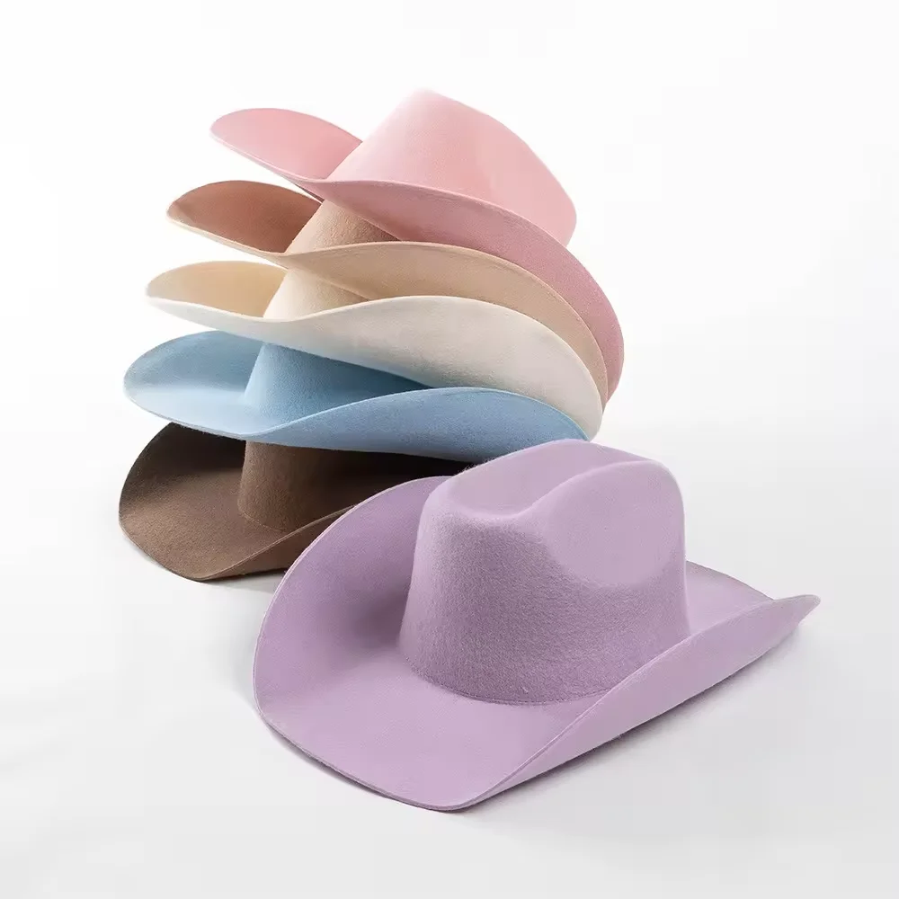 Blank Wool Felt Solid Color Cowboy Hats High Quality 100% Wool Wide Brim Wool Fedora Hats for Women Men Fashion Dress