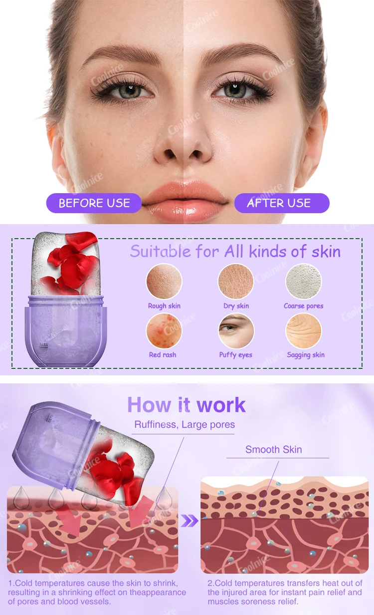 Custom Logo Jade Stone Ice Roller 2022 Upgrade Facial Ice Cube Purple Jade Roller Glow Cube Ice Roller for Face