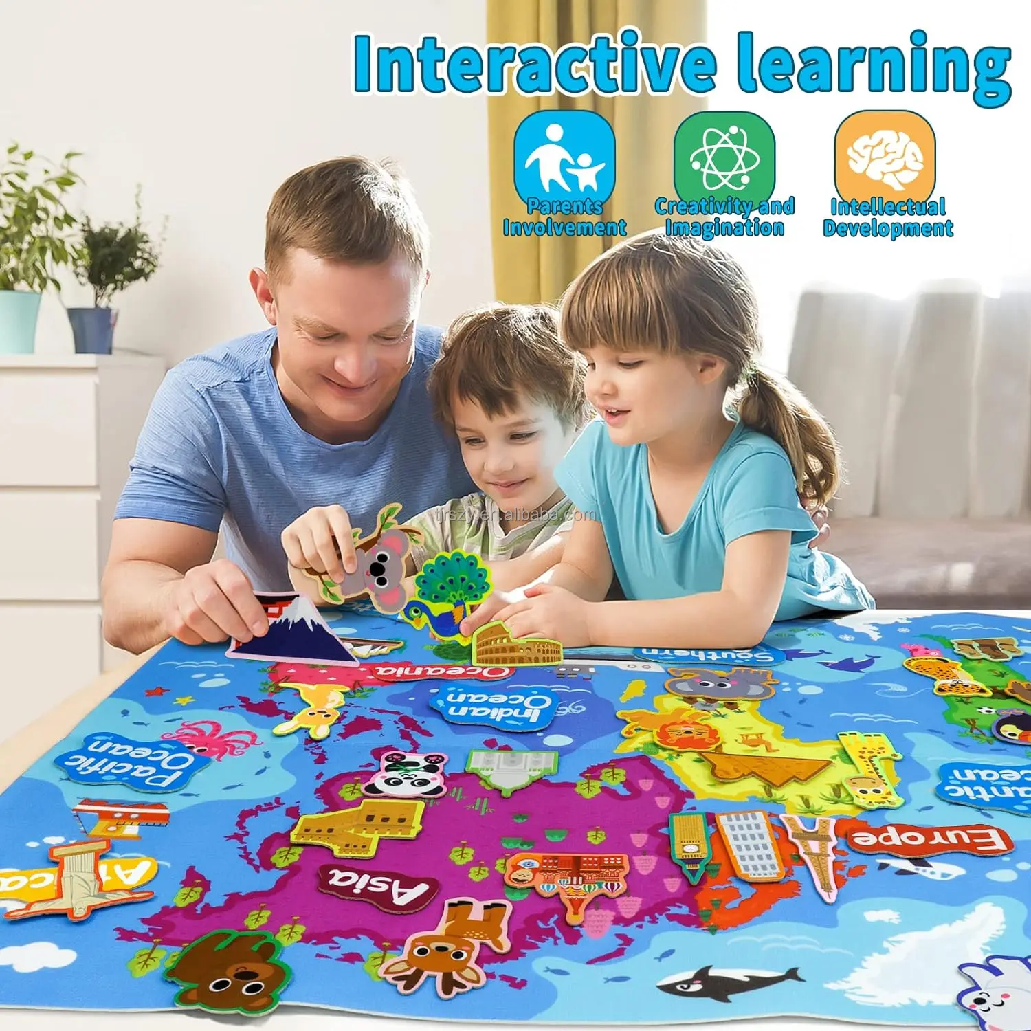 Preschool Learning Felt Board,Felt World Map With World Famous Sights ...