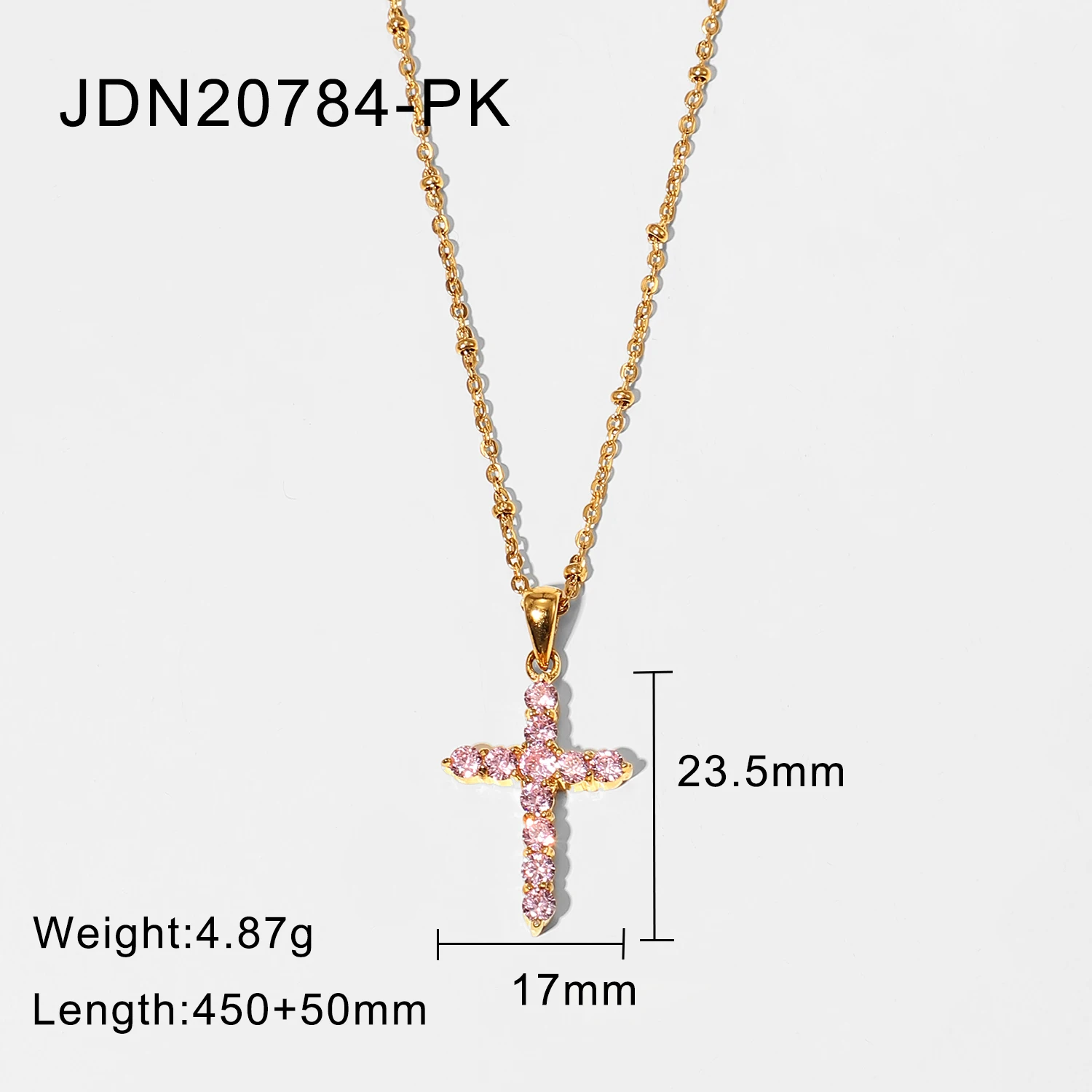 Vintage 18k Pvd Gold Plated Chunky Crossed Zircon Necklace Pink Zircon Cross Pendant Necklaces