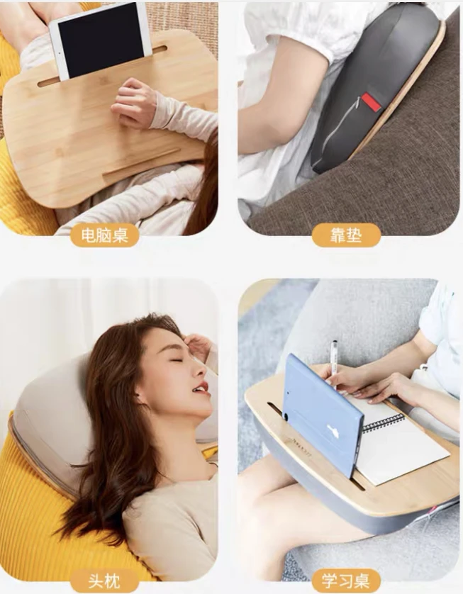 Поднос для ноутбука портативный из бамбука столик кровати дивана с мягкой подушкой учебы и работы