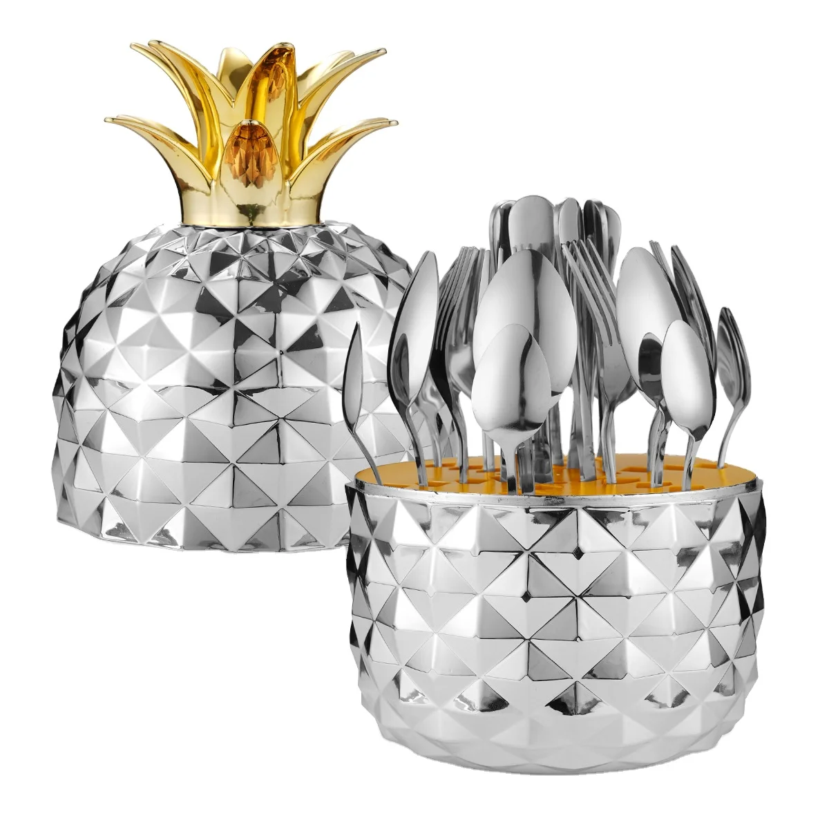 Source Factory High-end New Hot Pineapple ABS Shell Mood Egg Stainless Steel Tableware 24 Sets Western Knife Fork and Spoon Set