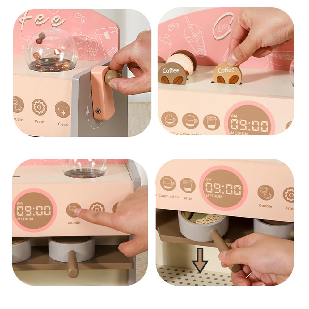 Wholesale Kids Coffee Machine Play Set Montessori Educational Wooden Toys Wooden Espresso Machine Play Set