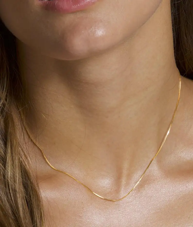 Delicate Silver Box Chain Necklace 