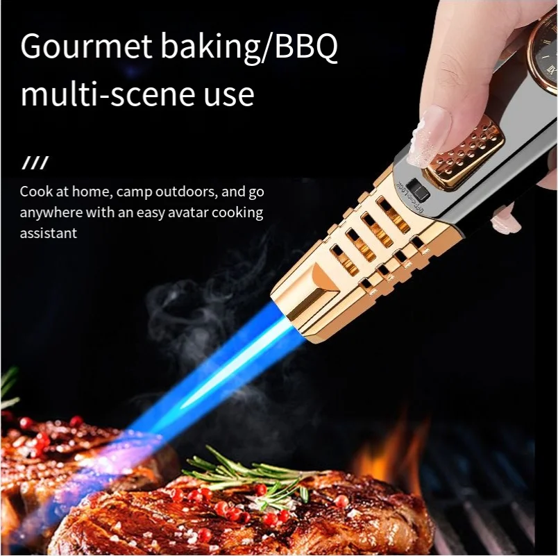 Quartz Dial Straight Blue Flame Blowgun Inflatable Lighter New Style Outdoor Barbecue and Torch