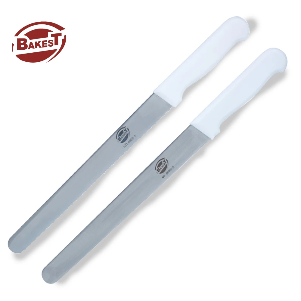 BAKEST Custom Logo Long Bread Knife 10 12 14 Inch Stainless Steel Serrated Blade Toast Ham Cake Knife With Plastic Handle