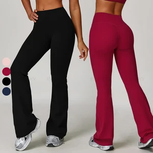 Women's Custom High Waisted Wide Leg Activewear Workout Leggings Elastic Flared Gym Tights Fitness Yoga Pants Solid Pattern