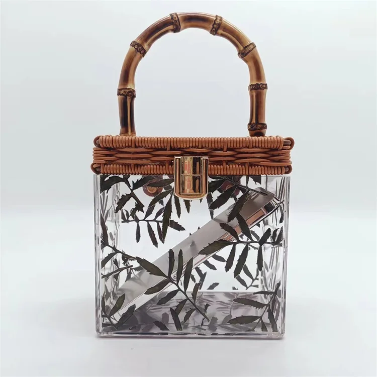 Bamboo Handle Clear Purse Handbags