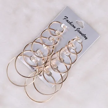 JOJO Fashion Cheap Price 6 pairs/set Customized Gold Silver Plated Circle Round Hoop Earrings Jewelry for Women Girls