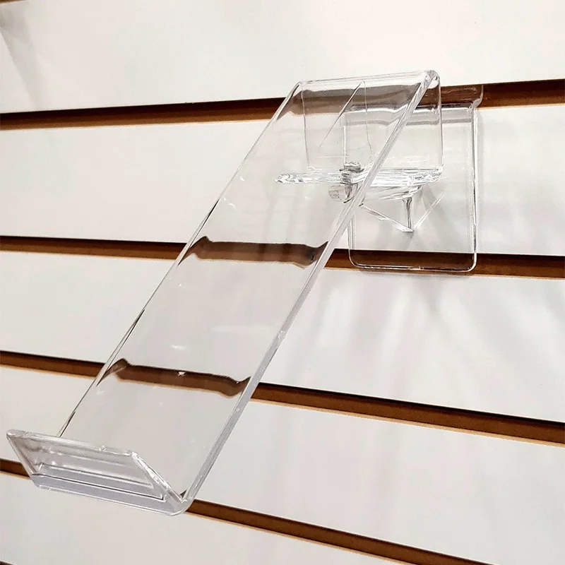Slatwall Acrylic Swivel Shoe Display Shelf Toe Hold Plastic Angled Shoe