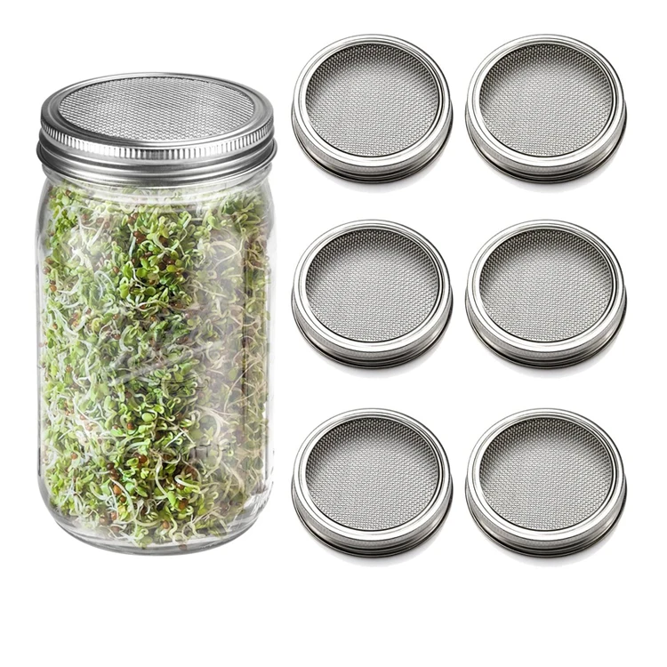 Stainless Steel Sprouting Lids for Wide Mouth Mason Jars Strainer Lid for Canning Jars and Seed Sprouting Screen 