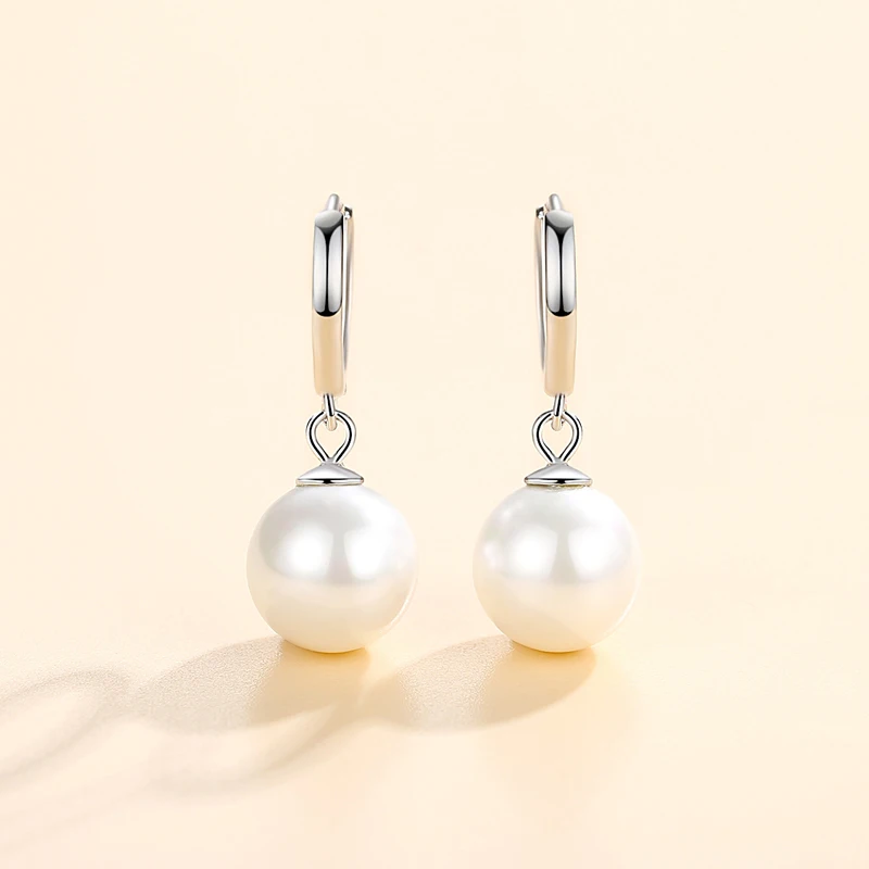 Unique Luxury 925 Sterling Silver Rhodium Plated Fashion Pearl Earrings Women Jewelry(图1)