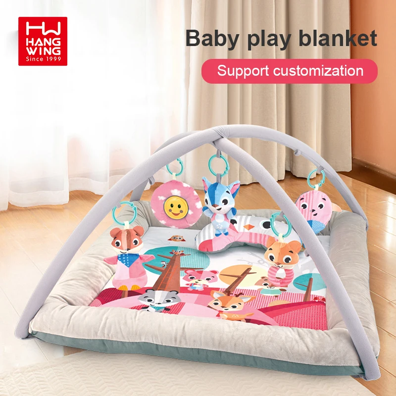 HW Premium Round square Plush Activity Baby Play Gym Game Blanket with Hanging Music Infant Fitness Sports Crawl Mats Infant Toy
