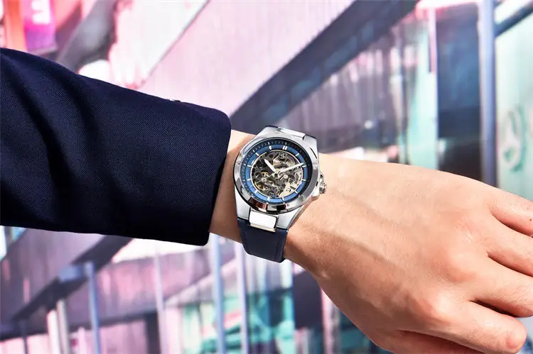 Часы Benyar 5207M, роскошные мужские часы с механизмом, горячая распродажа, ремешок из натуральной кожи, водонепроницаемые, автоматические, полые, деловые часы