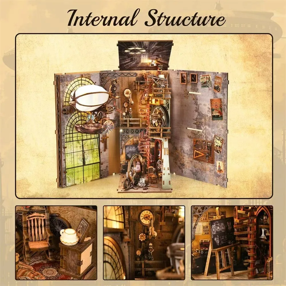 product 3d wooden puzzle mechanic book nook   diy toys for adults creative bookshelf insert with moving parts538-3
