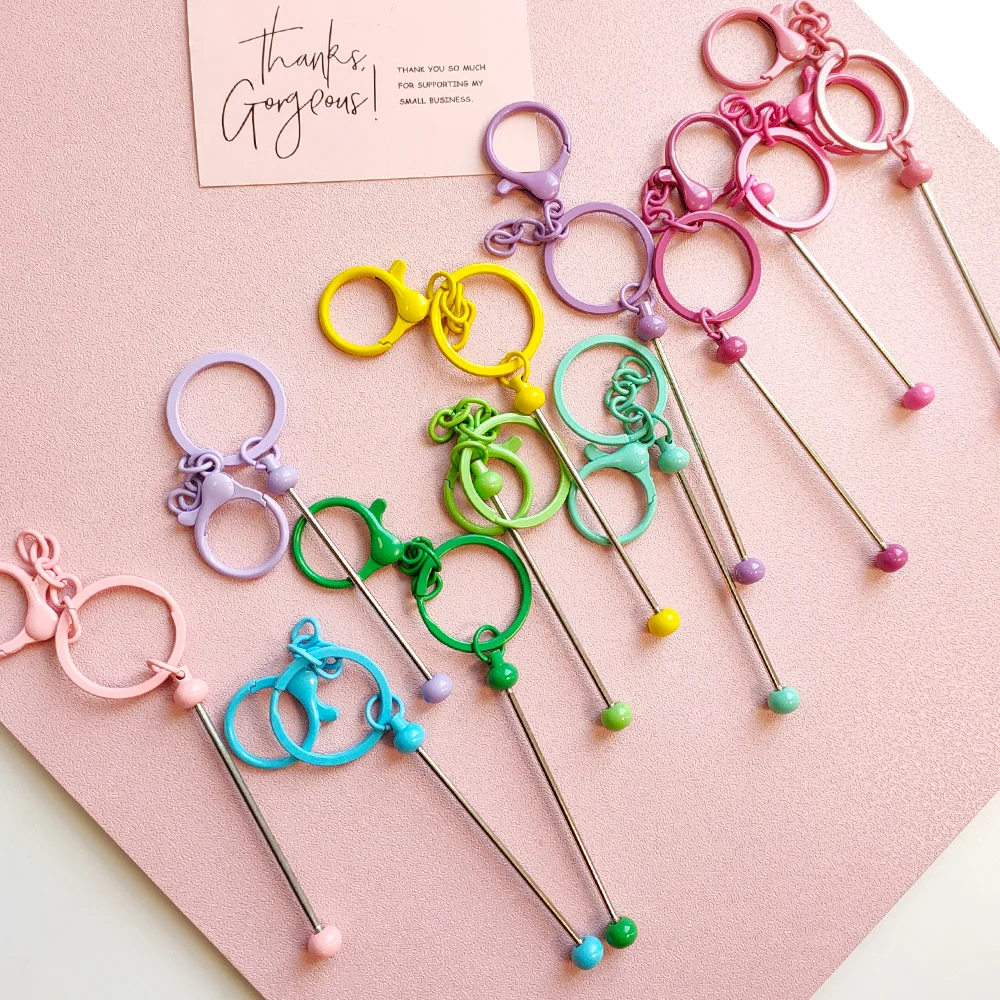 B3001 New Arrival Hot Selling Metal Bar Keychain Handmade Beaded