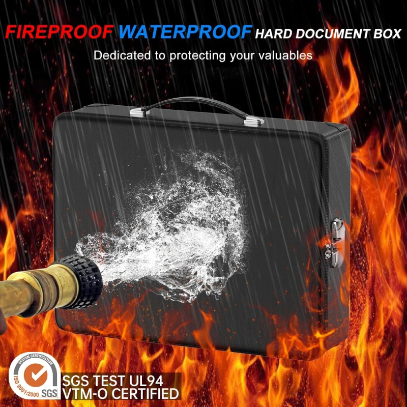 YHX Hard Fireproof Safe Case with Lock Fireproof Document Box with Waterproof Zipper Fire Water Resistant Safe Box with Lock