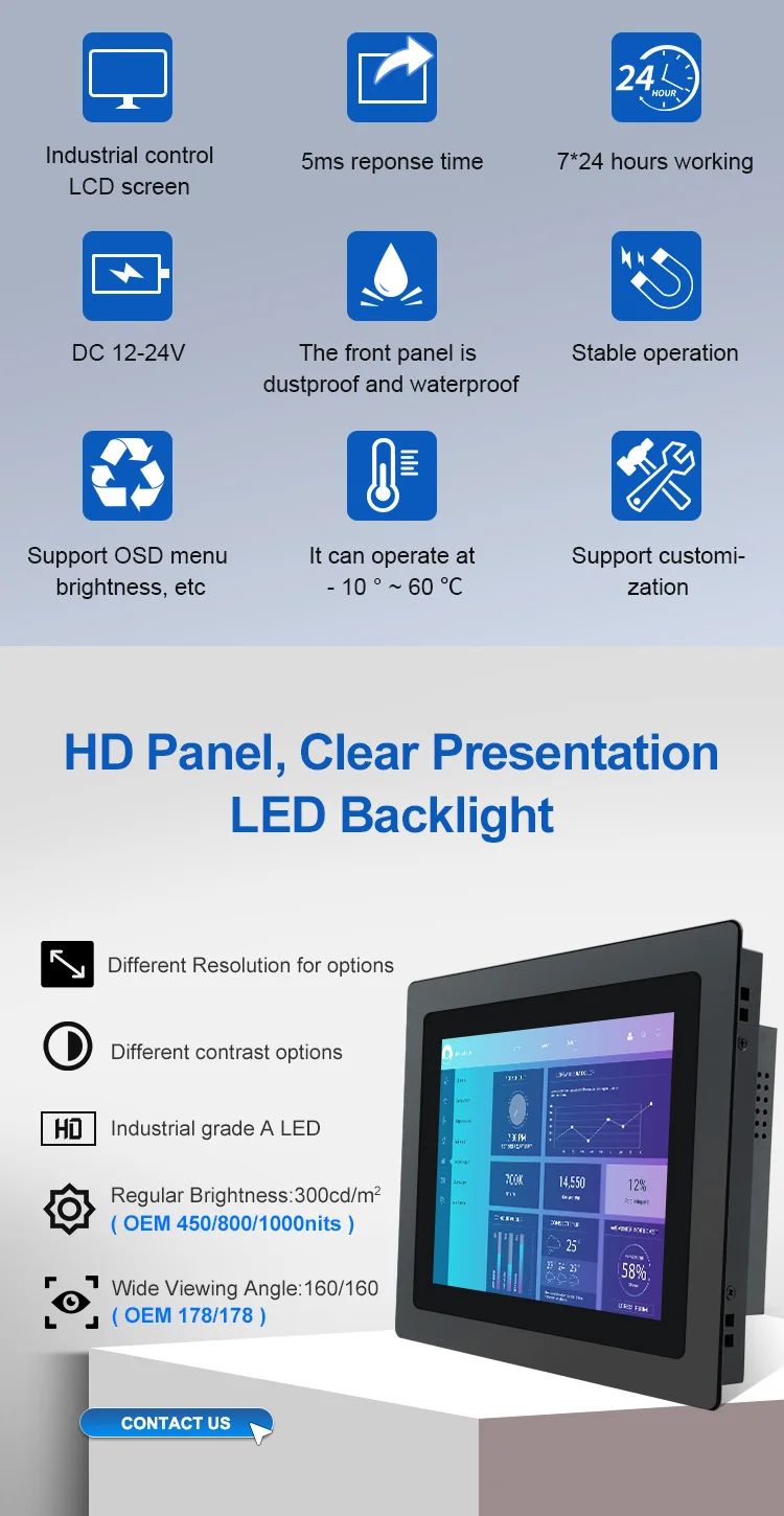 11.6 Inch 1366x768 IPS 1920x1080 for VGA USB Capacitive Touch Metal Aluminum Frame TFT Industrial Monitor