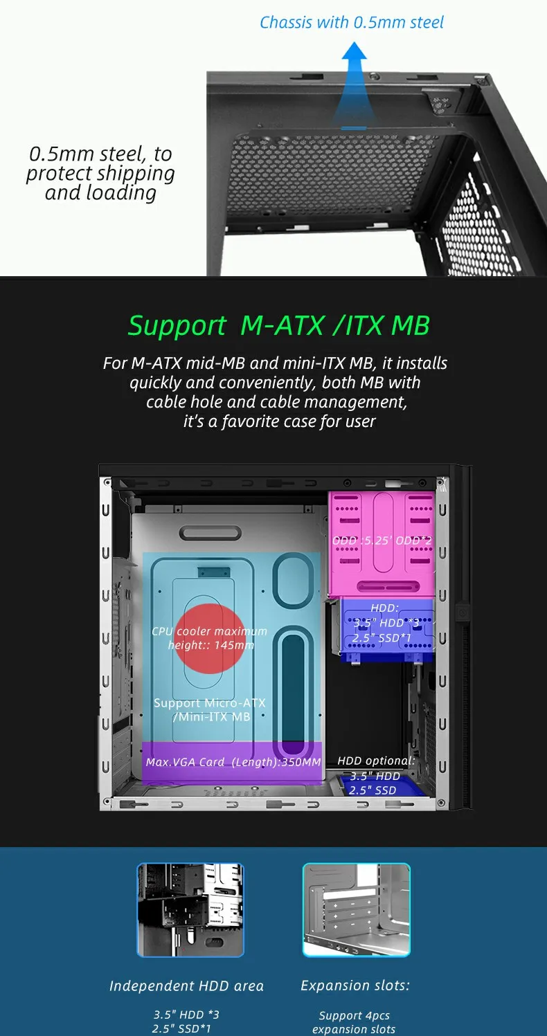 Micro Atx Computer Case.desktop Mini Tower,Ce Emi Approved Chassis